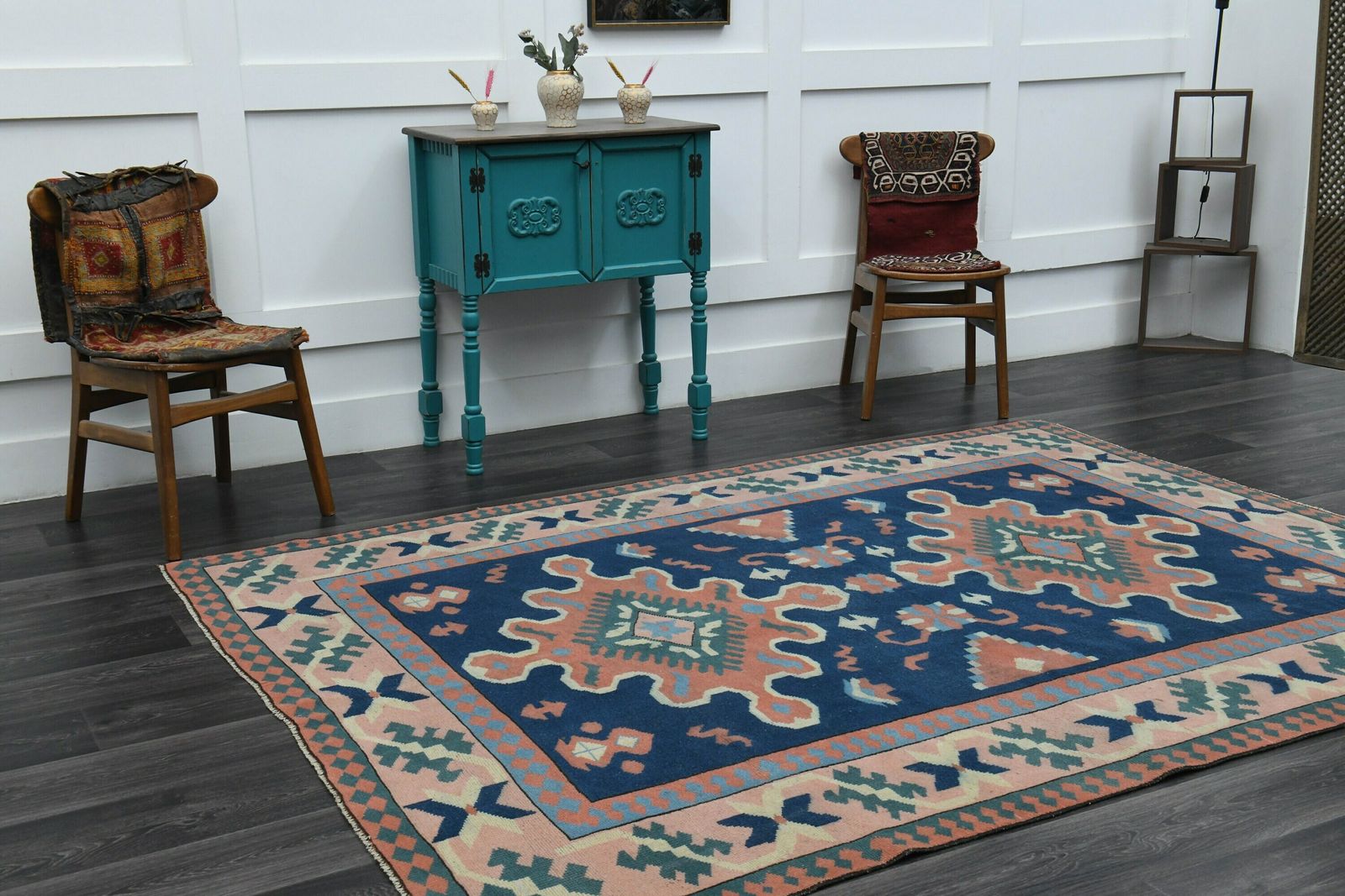 6.3x8.6 Ft, Turkish Rug, Antique Rug, Oushak Rug, Home Decor, Handmade Wool Rug, Blue Orange Carpet, Area Rug, Neutral Rugs, 6x9 Area Rug photo for sale