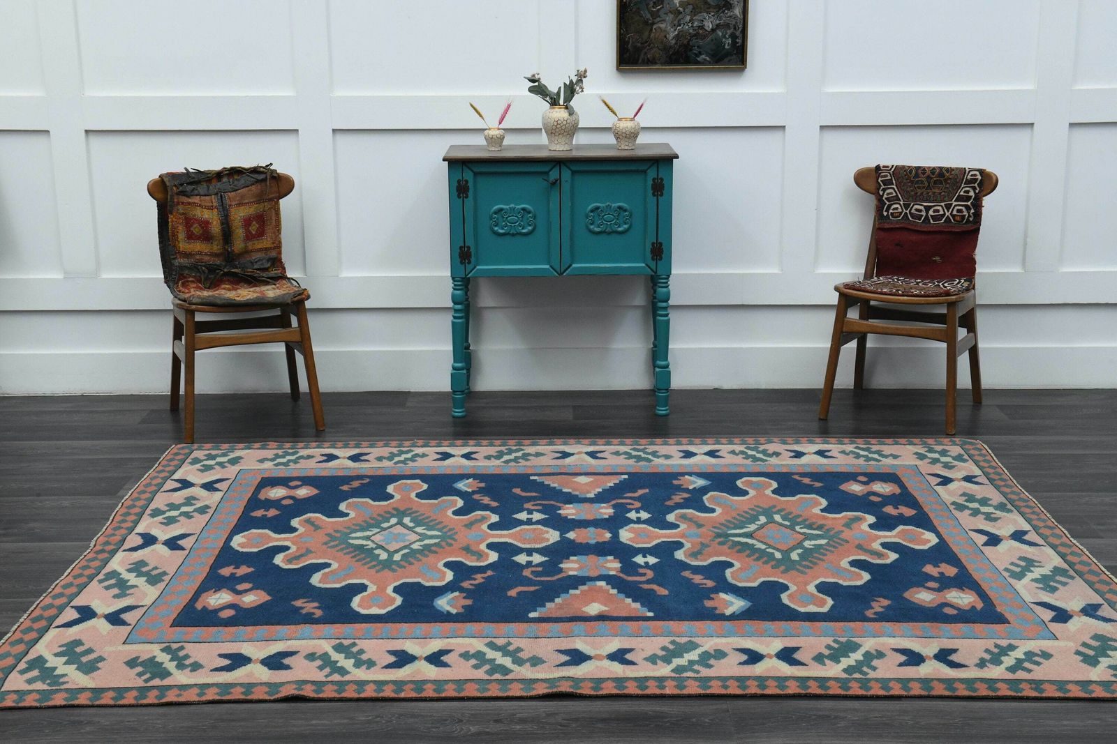 6.3x8.6 Ft, Turkish Rug, Antique Rug, Oushak Rug, Home Decor, Handmade Wool Rug, Blue Orange Carpet, Area Rug, Neutral Rugs, 6x9 Area Rug photo Textiles