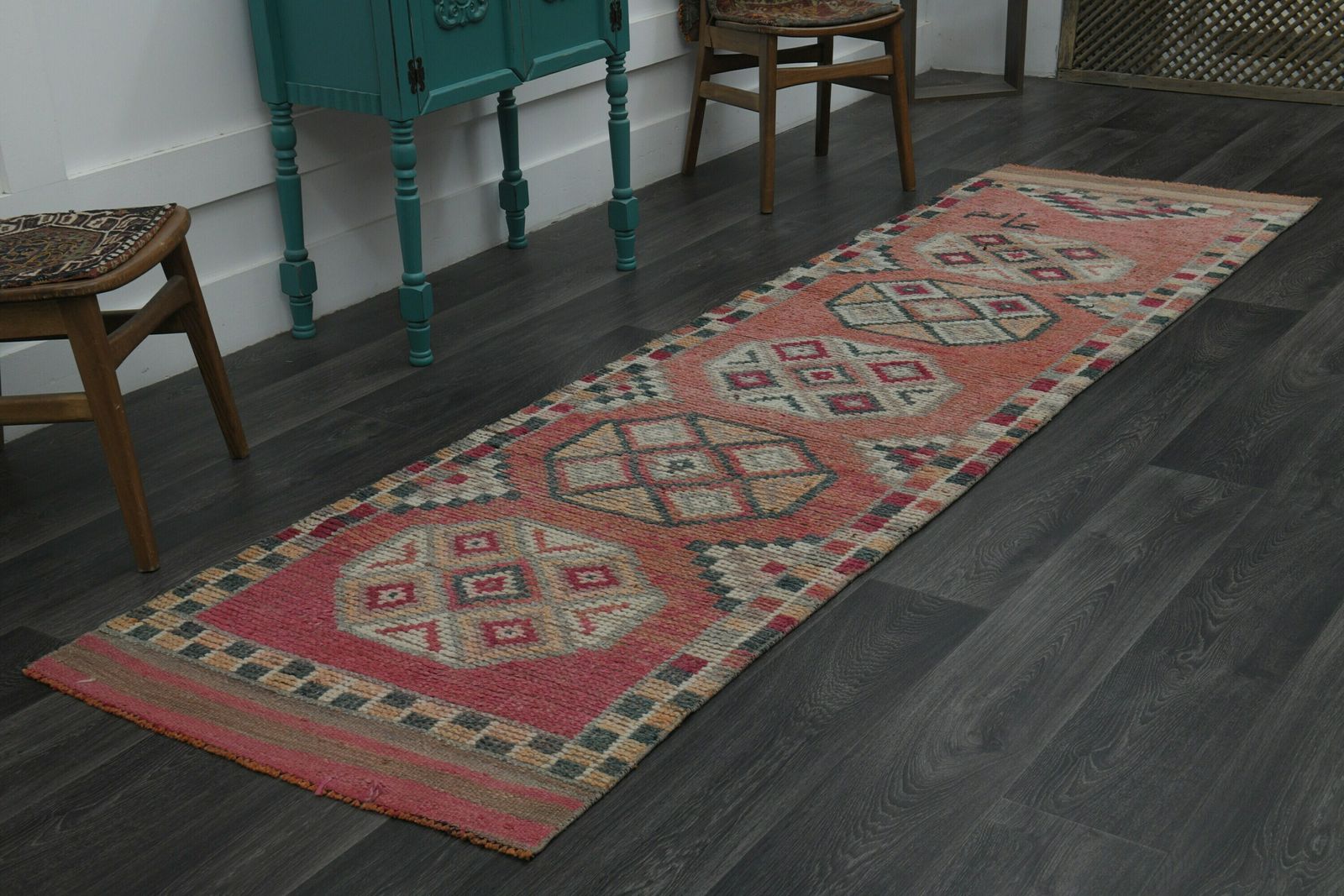 3x10 Pink Orange Rug, Turkish Rug, Vintage Rug, Oushak Rug, Wool, Handmade Rug, Kitchen Hallway Entryway Rug, Home Decor, Runner Rug photo vinterior