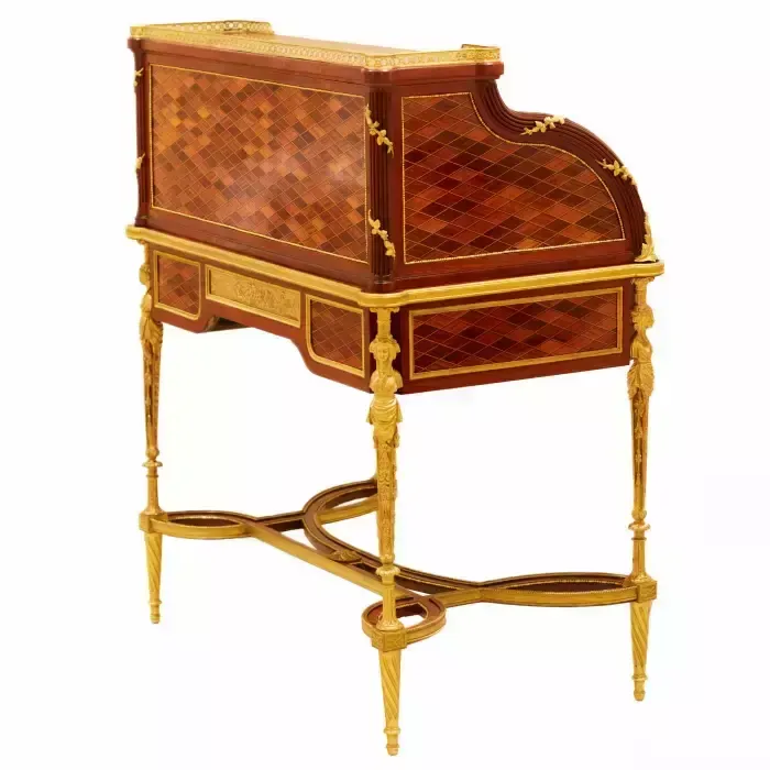 photo for sale E.Kahn. A Magnificent Cylindrical Bureau In Mahogany And Satin Wood With Gilt Bronze.
