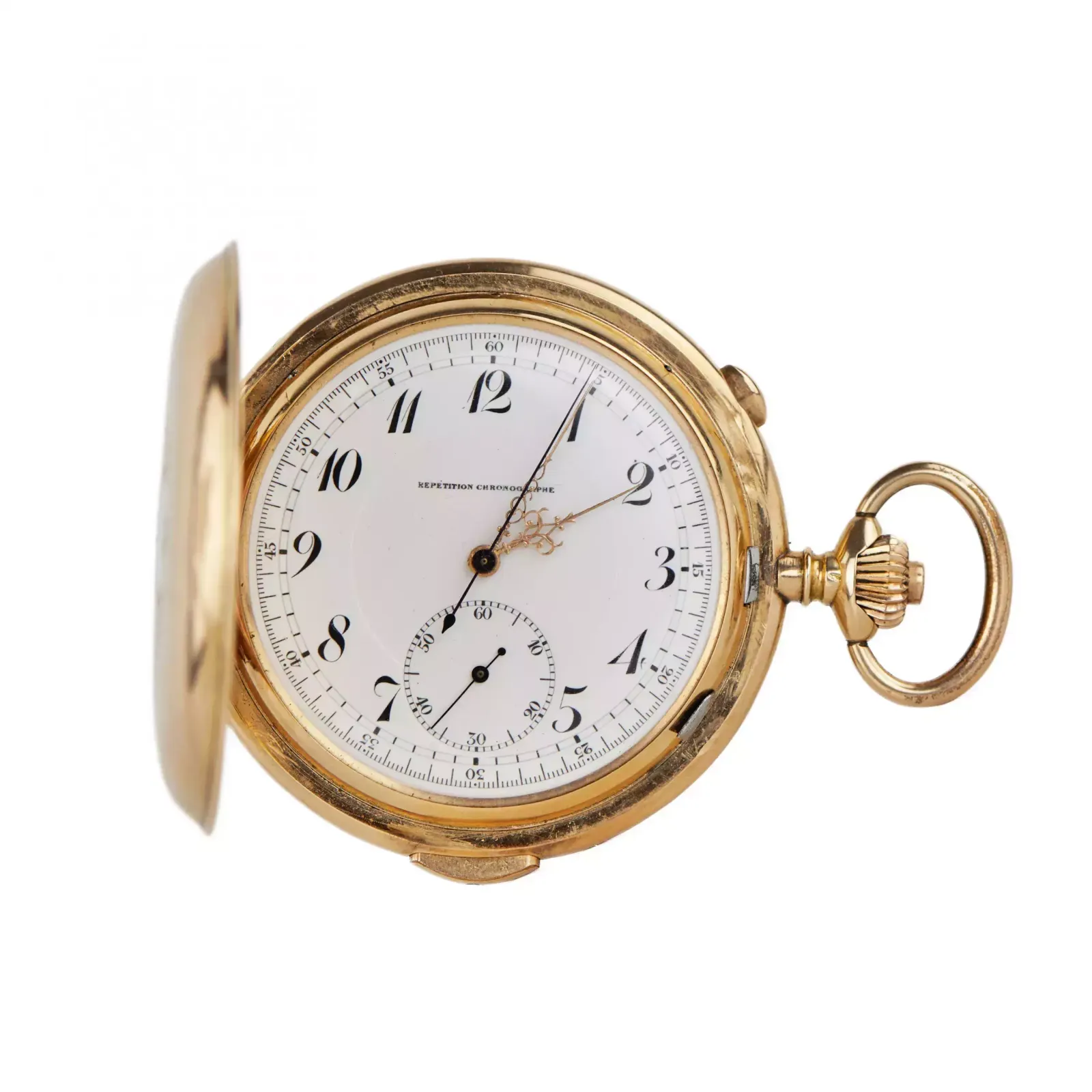 Heures Repetition Quarts Taschenuhr Chronographe 14k Gold Pocket Watch photo furniture