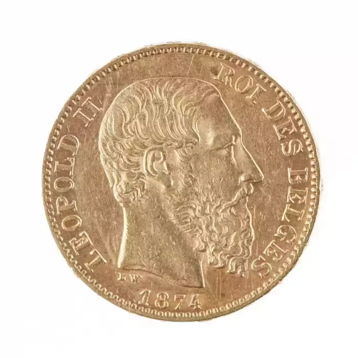20 Francs Gold Coin Leopold II King Of Belgium. 1874