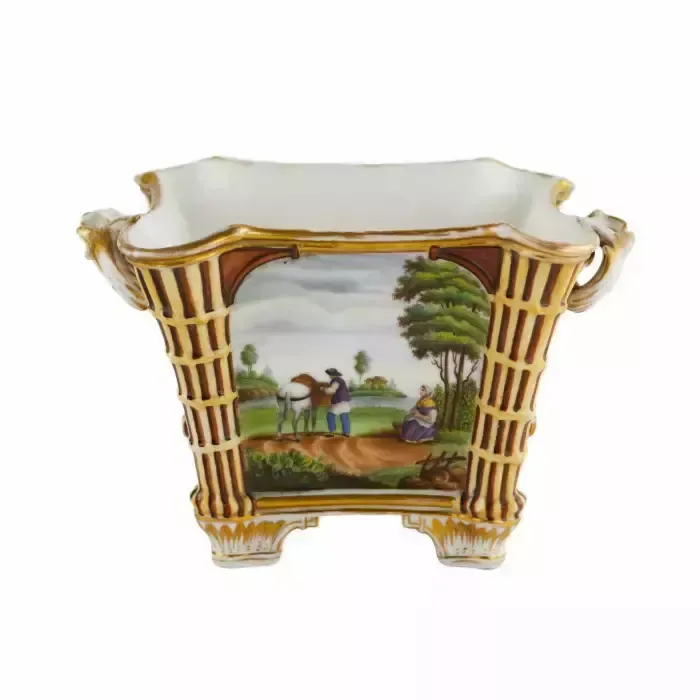 Porcelain Flowerpot From The Miklashevsky Factory. Russia Mid 19th Century. photo vintage
