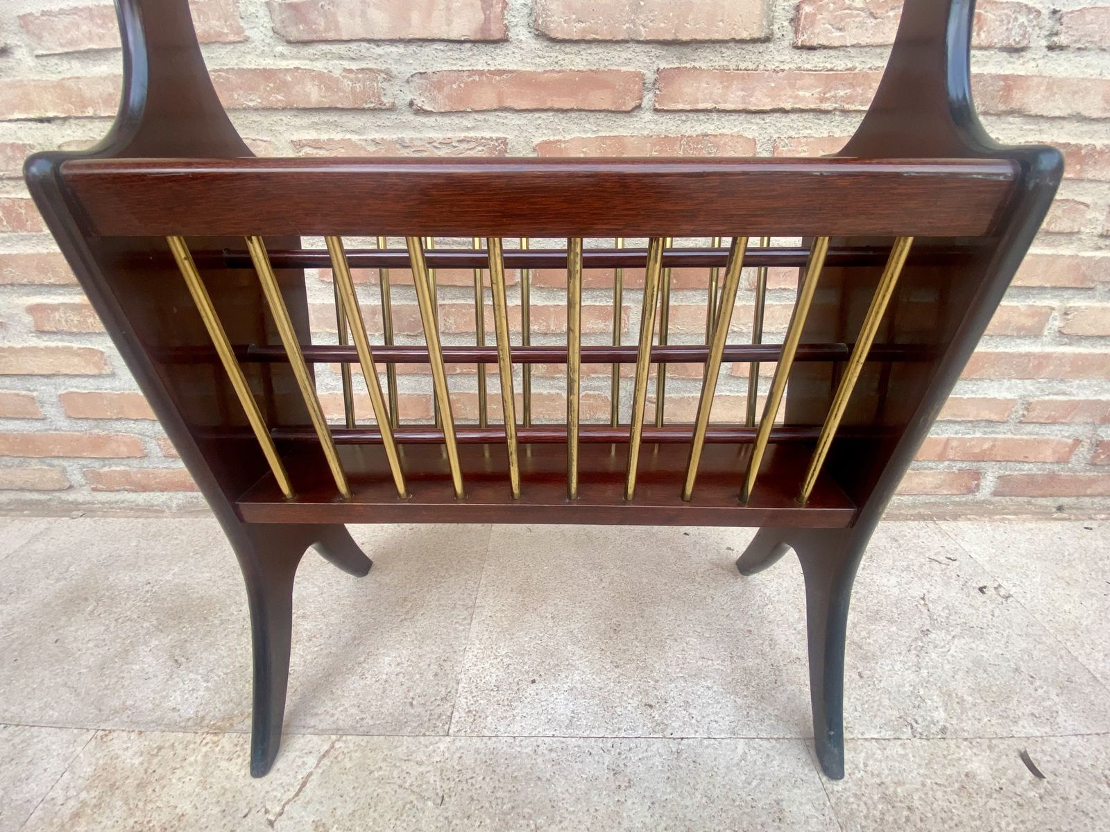 1950s French Mid Century Glass & Wood Folio Stand Magazine Rack photo furniture