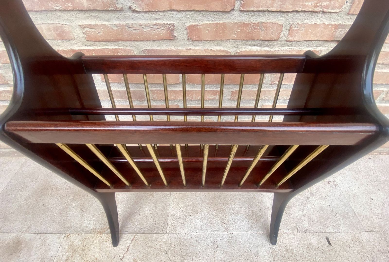 1950s French Mid Century Glass & Wood Folio Stand Magazine Rack photo vinterior