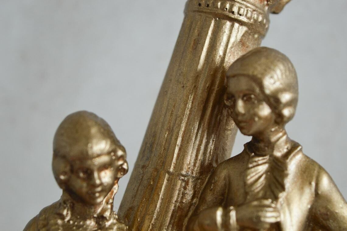 Rare Vintage Gold Victorian Man And Lady Table Lamp 1960s 4 Footed Ornate Figurines Night Light photo Lighting