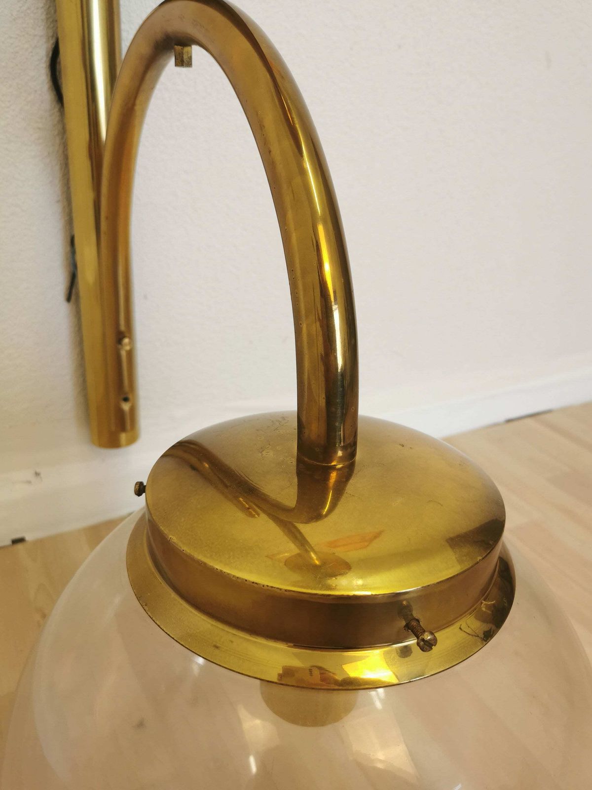 Extra Large Vintage Lighting Fixtures Gold Brass Wall Lamp Very Big Clear Glass Bulbs Mid Century Italy 1970s photo Lighting