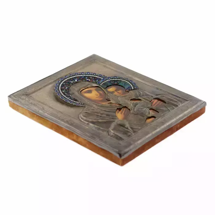 Icon Of The Tikhvin Most Holy Theotokos In A Silver Frame And With Cloisonné Enamel. 1899 1908 photo furniture