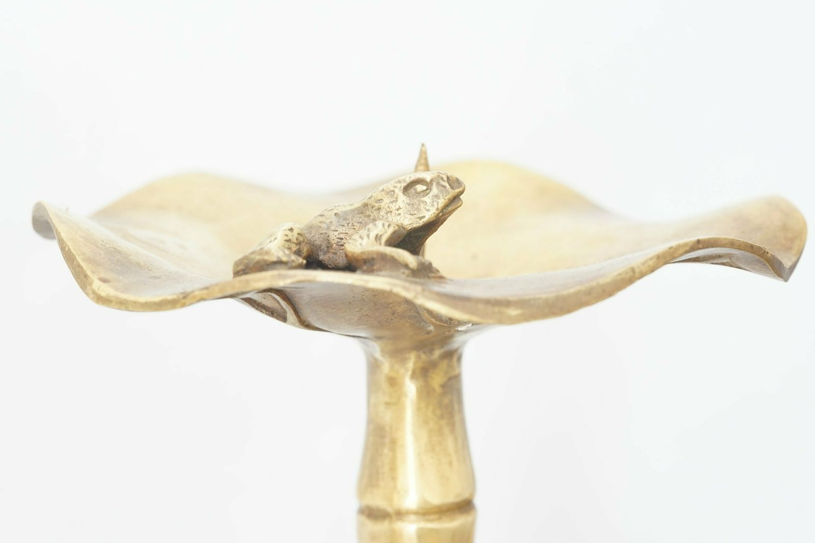Pair Of Brass Candle Holders With Lotus Leaf And Frog photo Home Decor