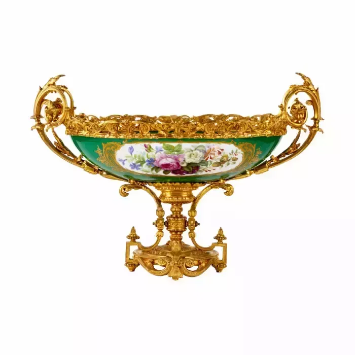 Large Vase Of Gilded Bronze And Porcelain In The Style Of Napoleon III. 19th Century. photo furniture