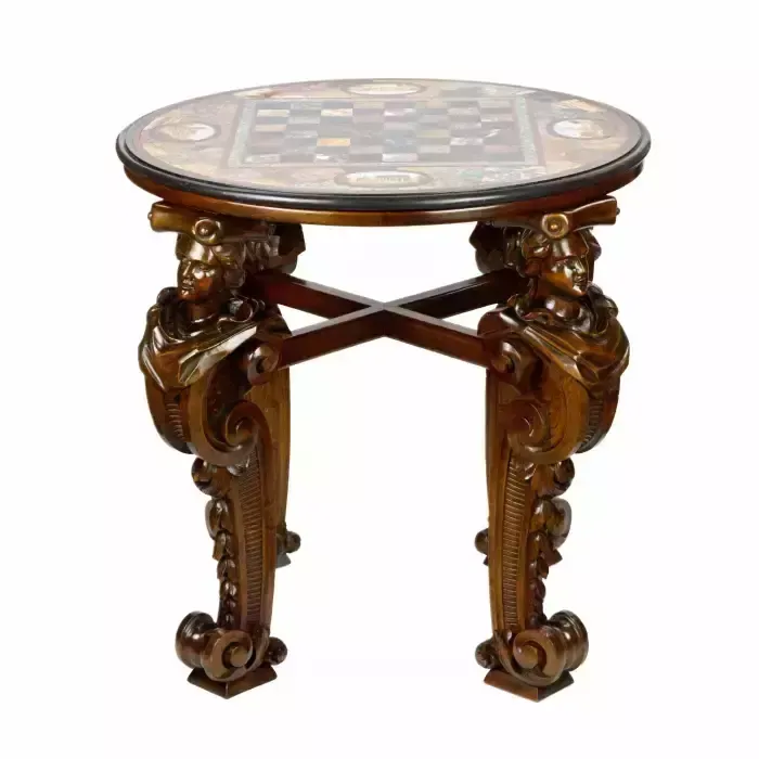 An Impressive Chess Table With Precious Roman Mosaics On Carved Legs. photo furniture