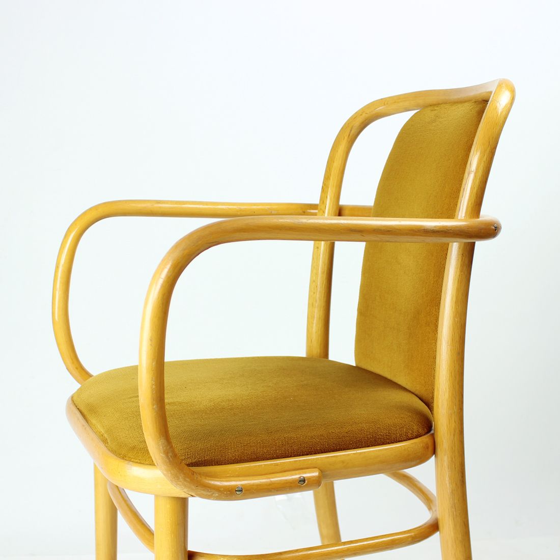 Set Of 6 Ton Bentwood Thonet Design Armchair With Gold Velvet, Czechoslovakia 1930s photo for sale