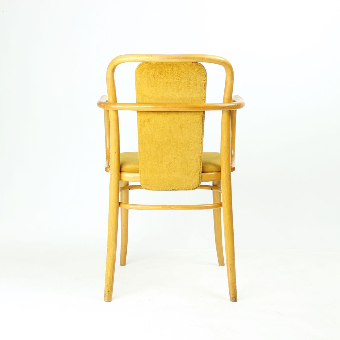 Set Of 6 Ton Bentwood Thonet Design Armchair With Gold Velvet, Czechoslovakia 1930s photo vinterior