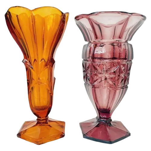 Set Art Deco Vases Bohemian Glass 1930's Stolzle Purple Amber