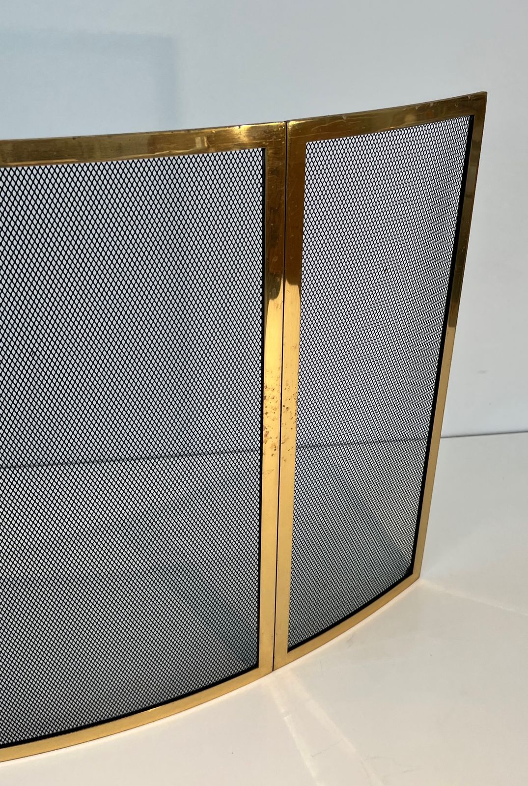 Curved Brass Firewall And Wire Mesh photo vintage