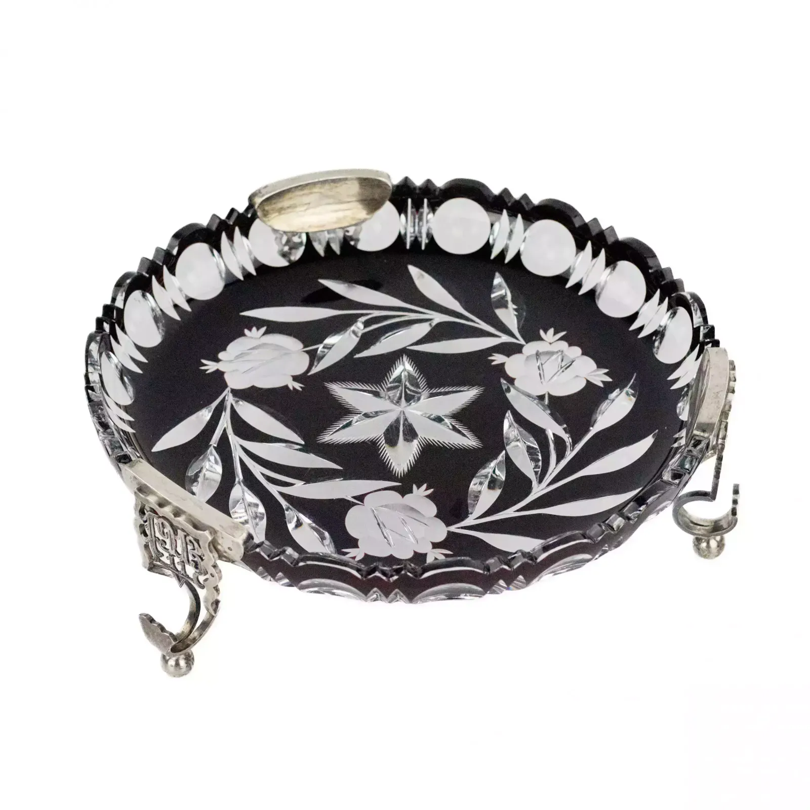 An Original Crystal Dish On Silver Legs. Latvian Version Of Art Deco From The 1930s