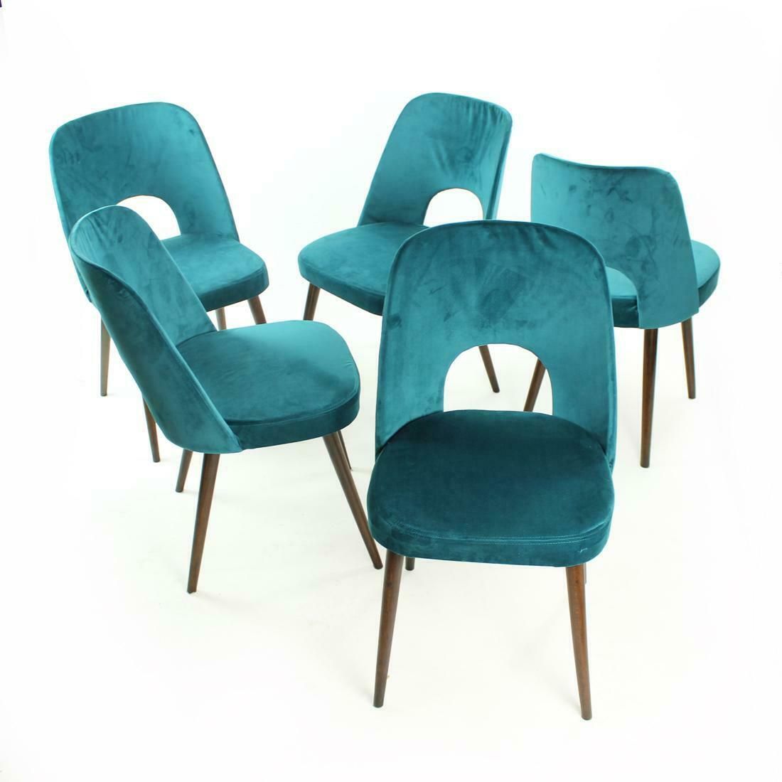 5 Dining Chairs By Oswald Haerdtl In Velvet For Ton, Czechoslovakia 1950s photo for sale
