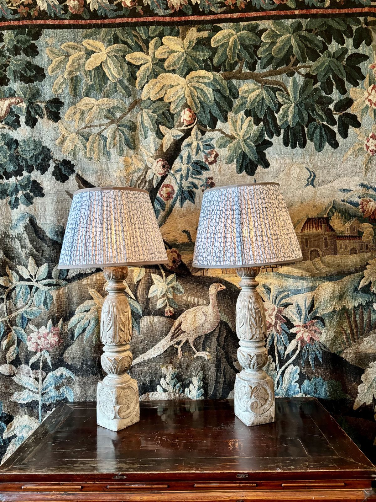 Pair Of Carved Oak Lamp Bases