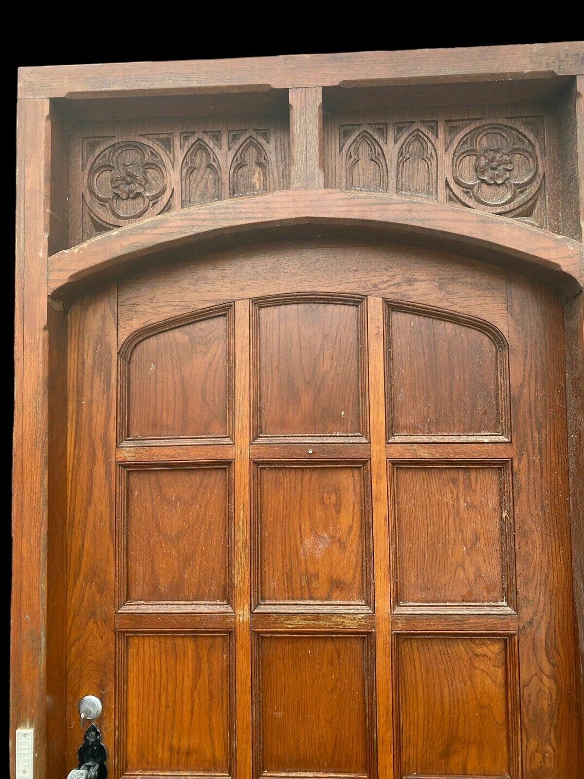 Grand Solid Oak Front Door +Frame Reclaimed Bespoke Tudor Gothic Carved Wood Old photo furniture