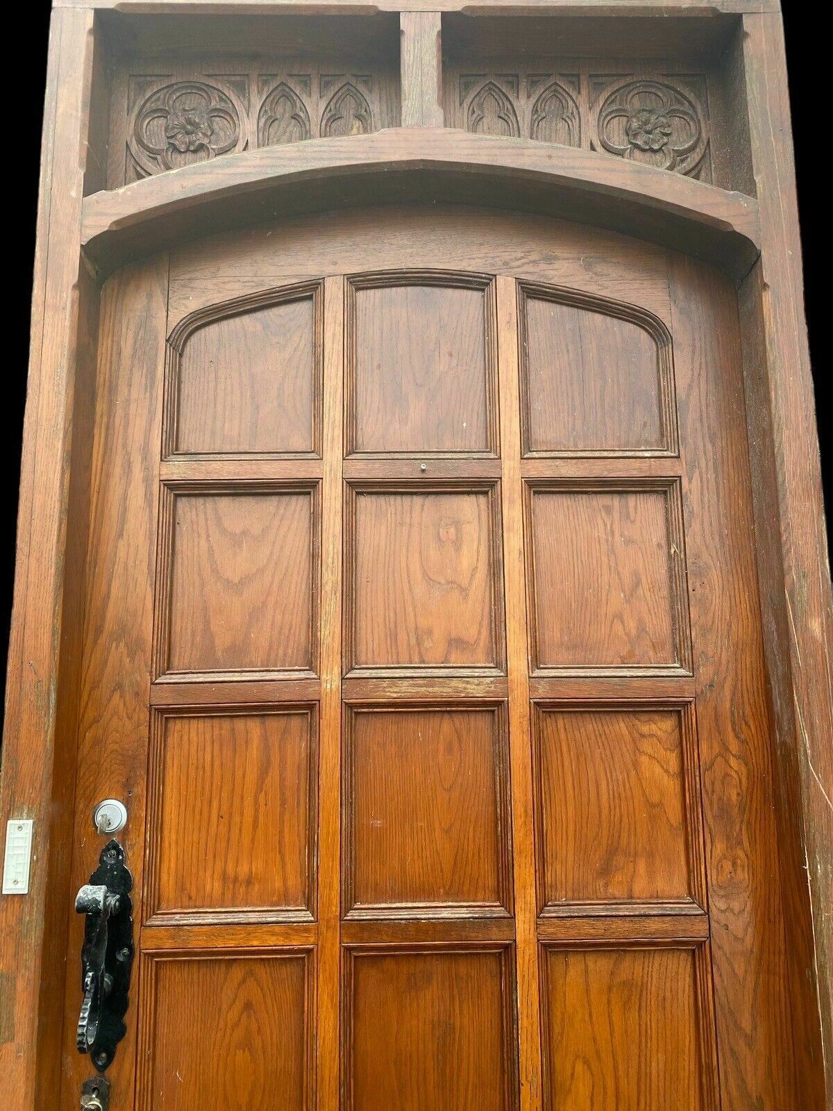 Grand Solid Oak Front Door +Frame Reclaimed Bespoke Tudor Gothic Carved Wood Old photo for sale