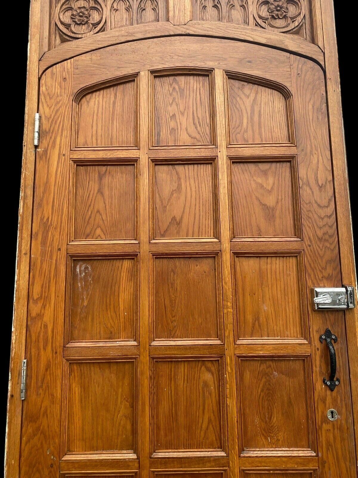 photo furniture Grand Solid Oak Front Door +Frame Reclaimed Bespoke Tudor Gothic Carved Wood Old