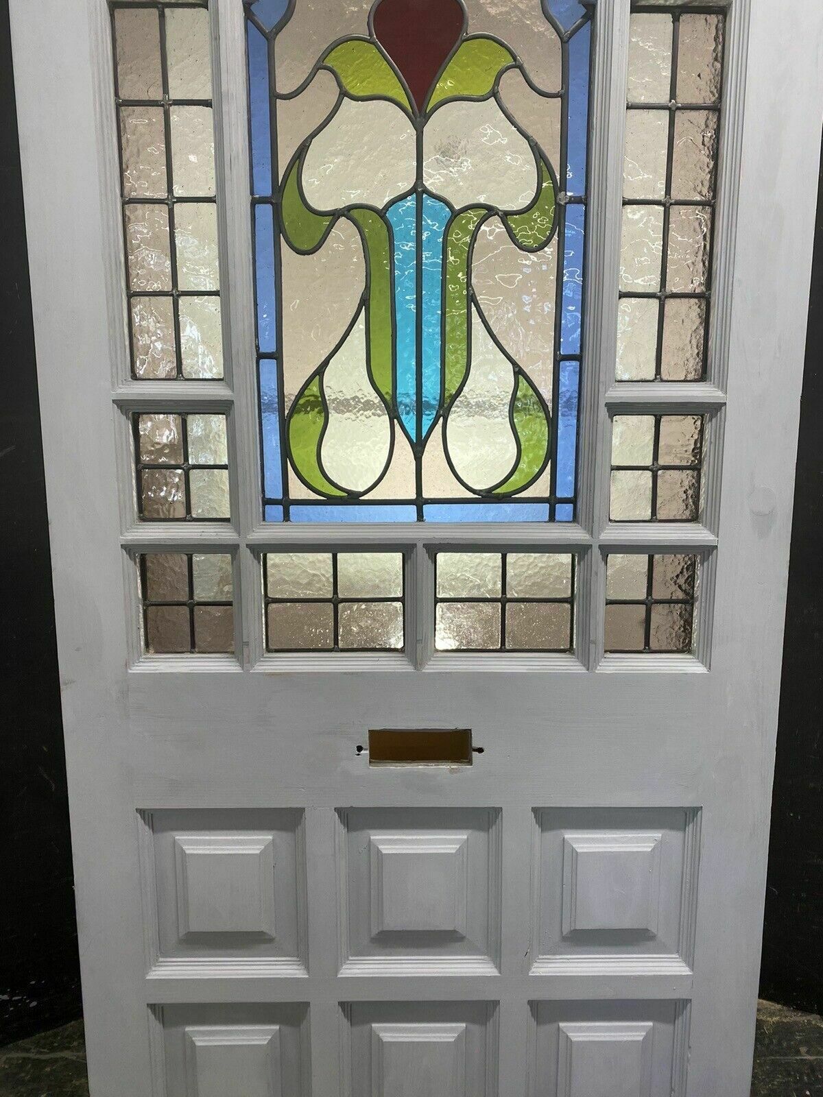 Large Edwardian Front Door Period Stained Glass Old Reclaimed Antique Lead Wood photo Home Fixtures