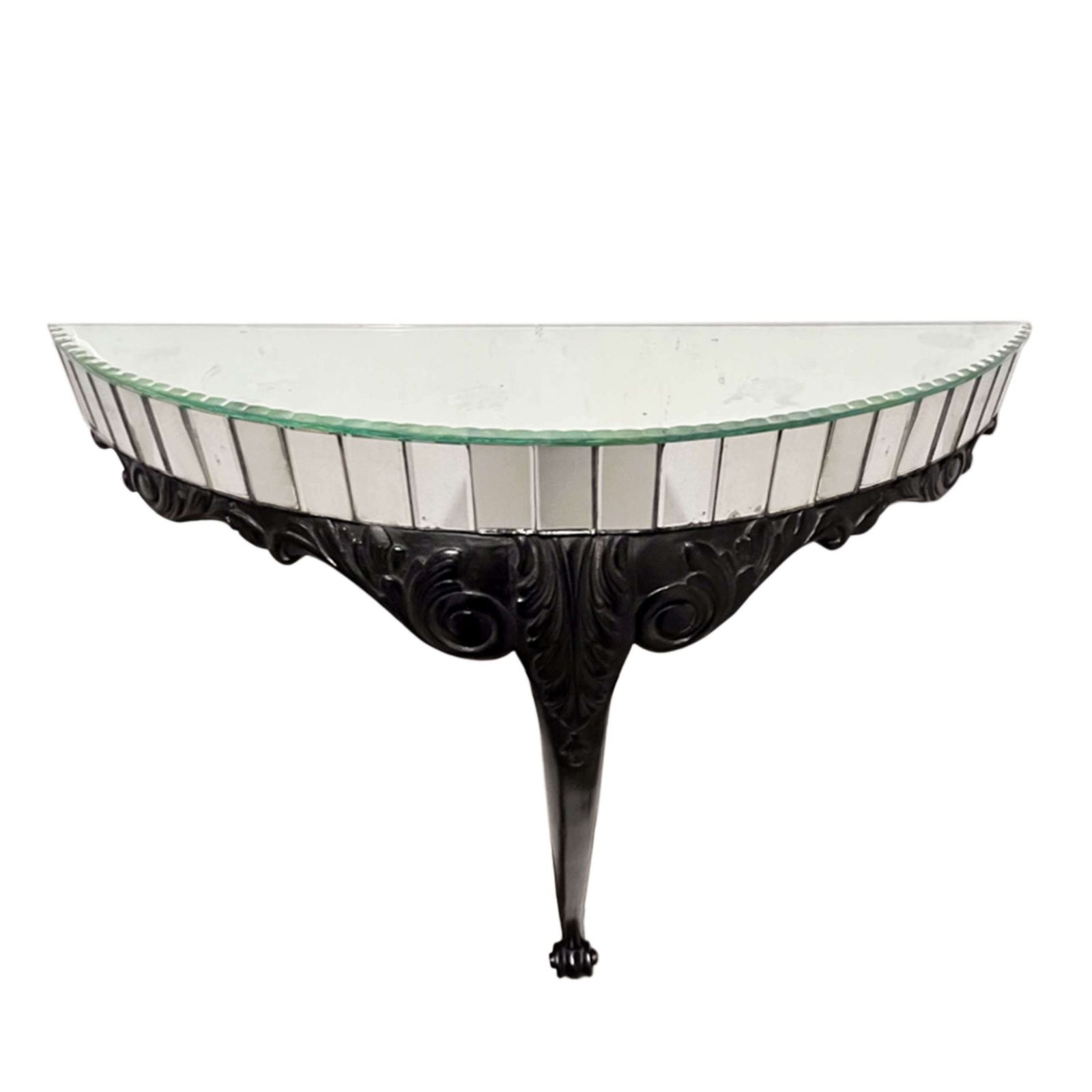 Pair Of Ebonised Carved Wood & Mirror Console Tables photo Furniture