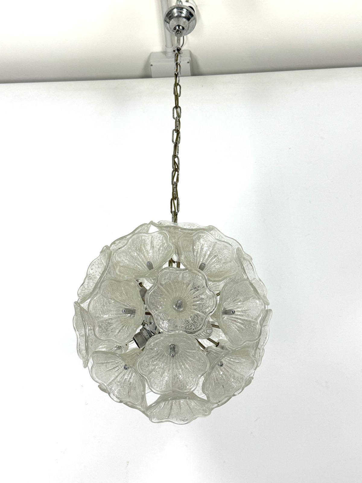 Italian Murano Flower Glass And Chrome Sputnik In Venini Style. 1970s photo for sale
