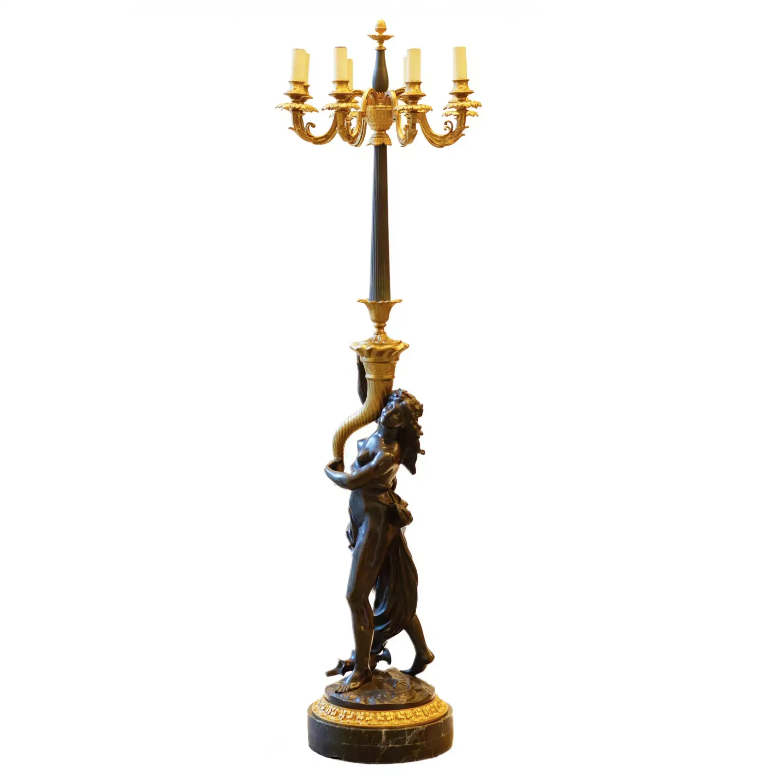 French Floor Lamp Made Of Gilded And Patinated Bronze. The Turn Of The 19th And 20th Centuries. photo furniture