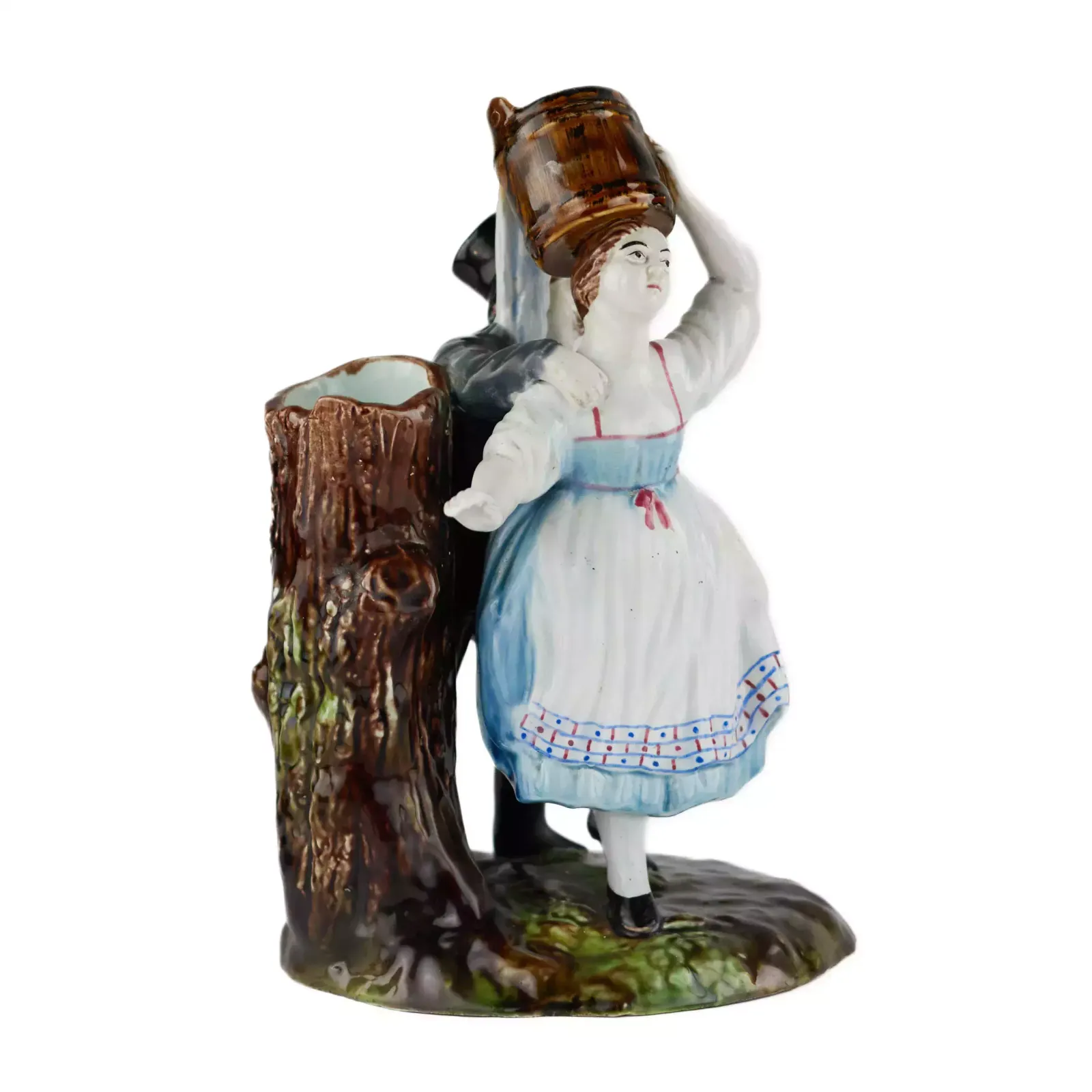 Faience Pencil Figurine The Villager And The Lord. Kuznetsov Factory In Tver. 19th Century. photo vinterior