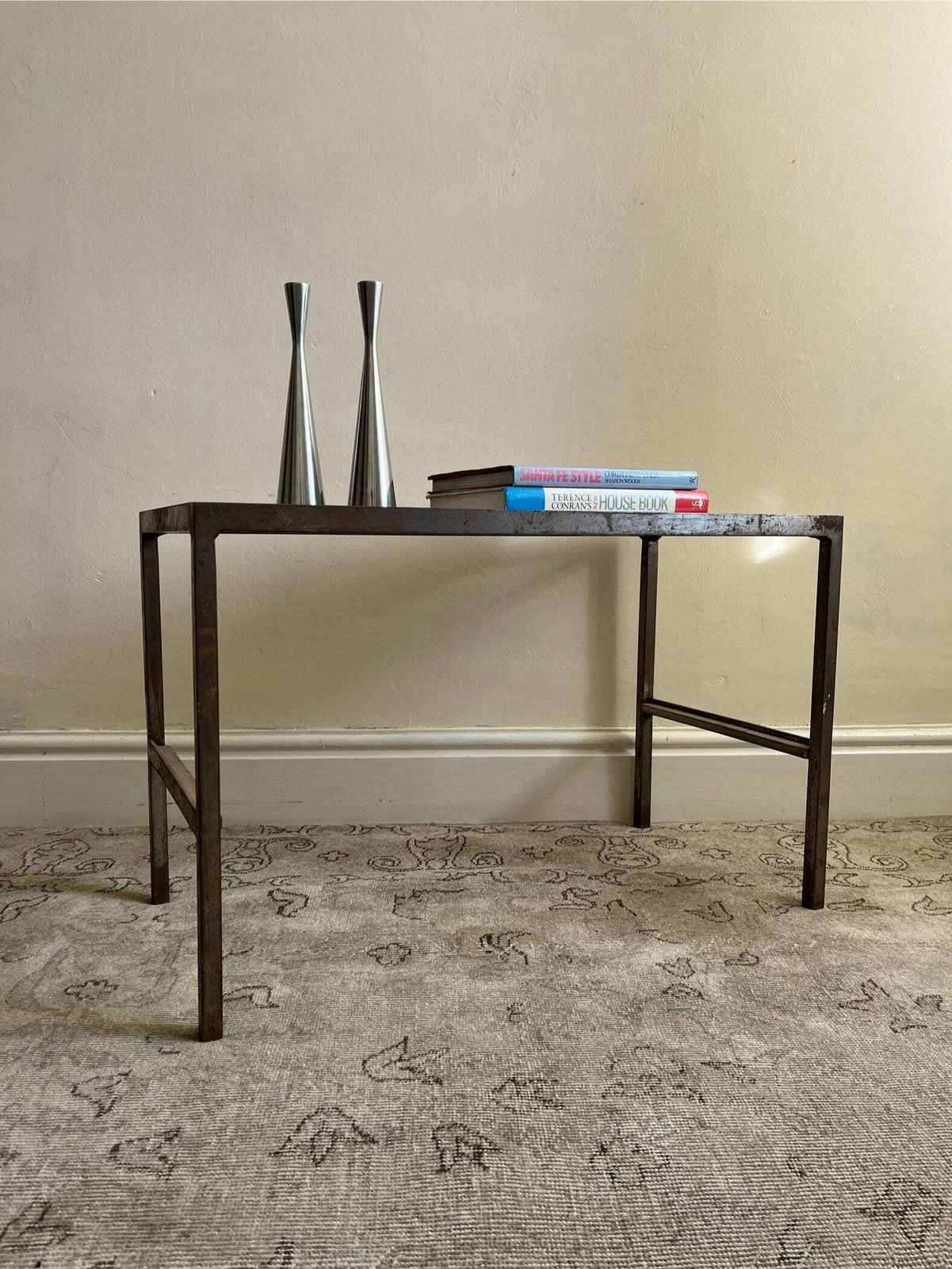 Vintage Industrial Steel Frame Coffee Or Side Table With A Minimalist Design And Glass Top photo for sale