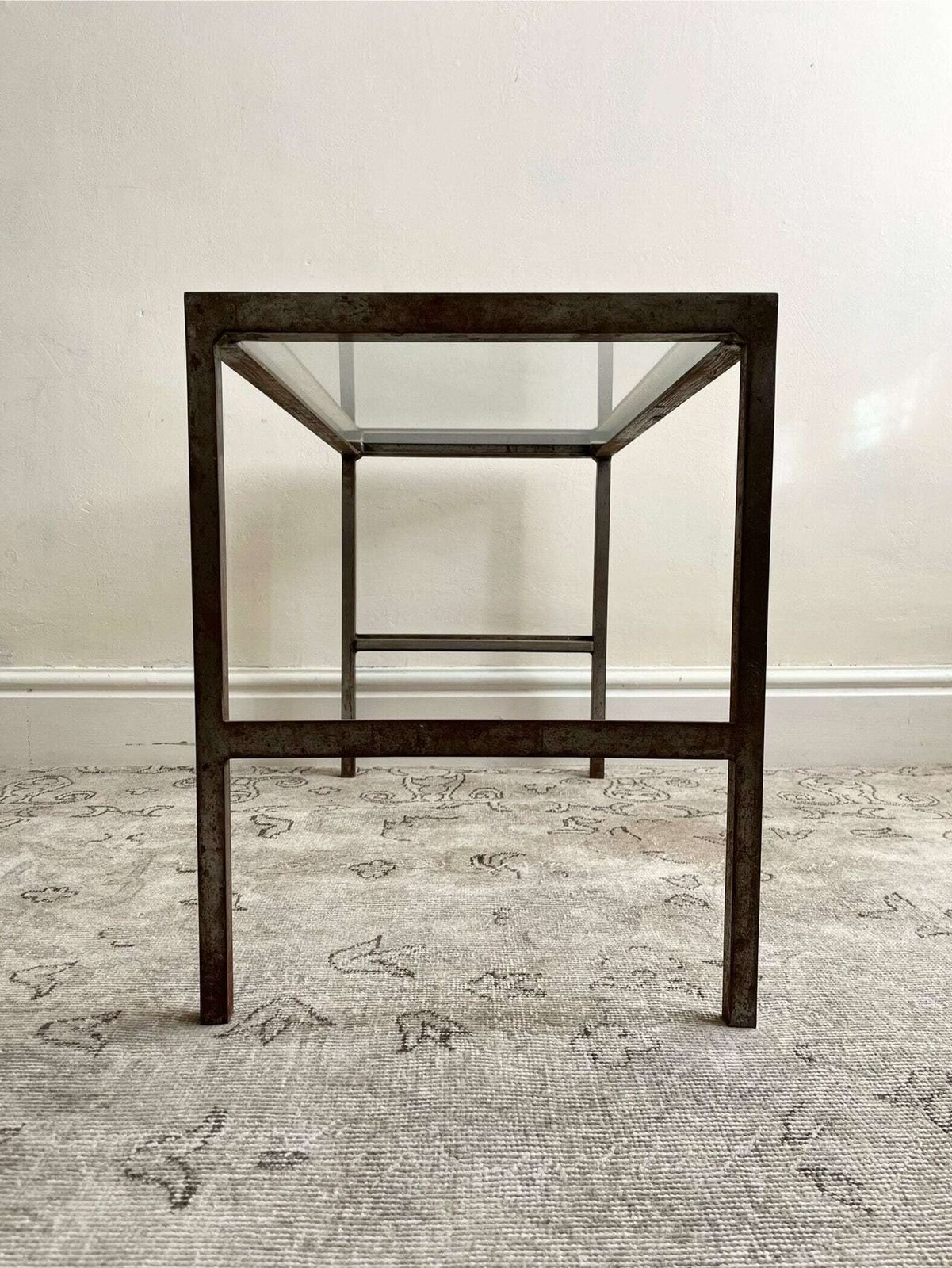 Vintage Industrial Steel Frame Coffee Or Side Table With A Minimalist Design And Glass Top photo Furniture