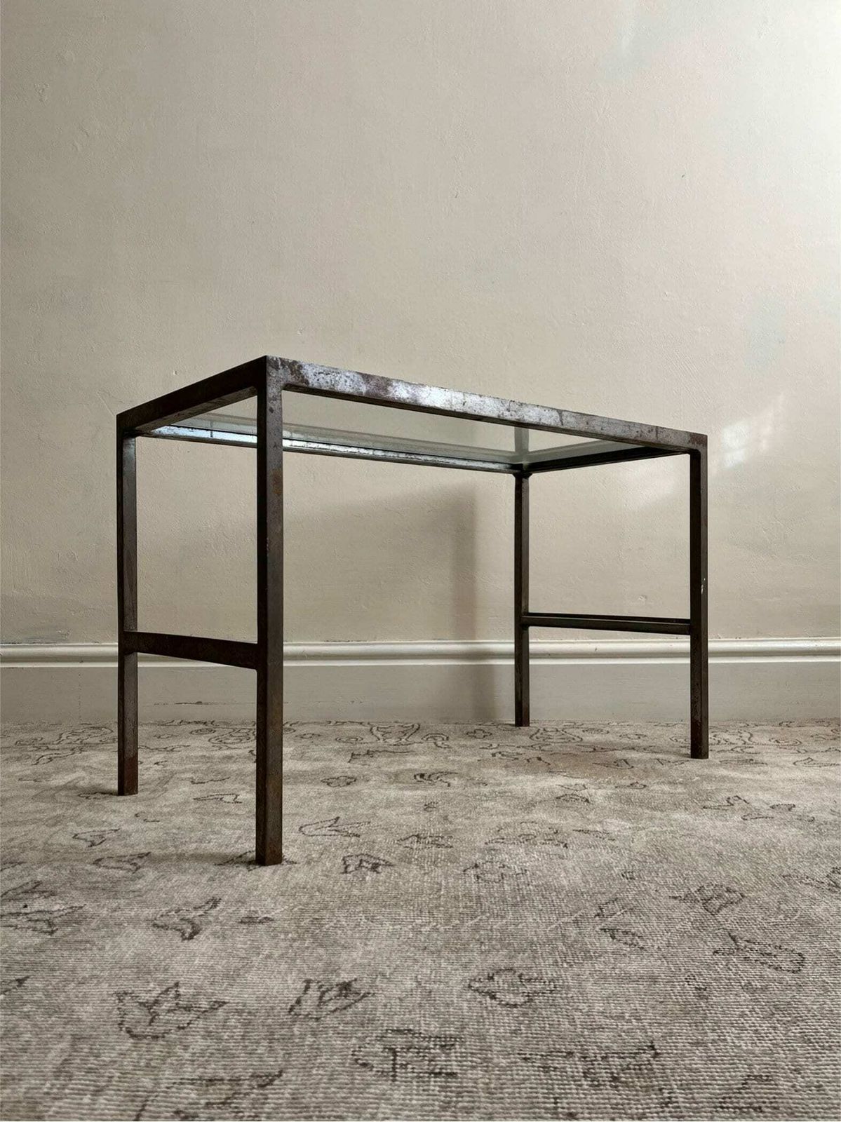Vintage Industrial Steel Frame Coffee Or Side Table With A Minimalist Design And Glass Top photo buy