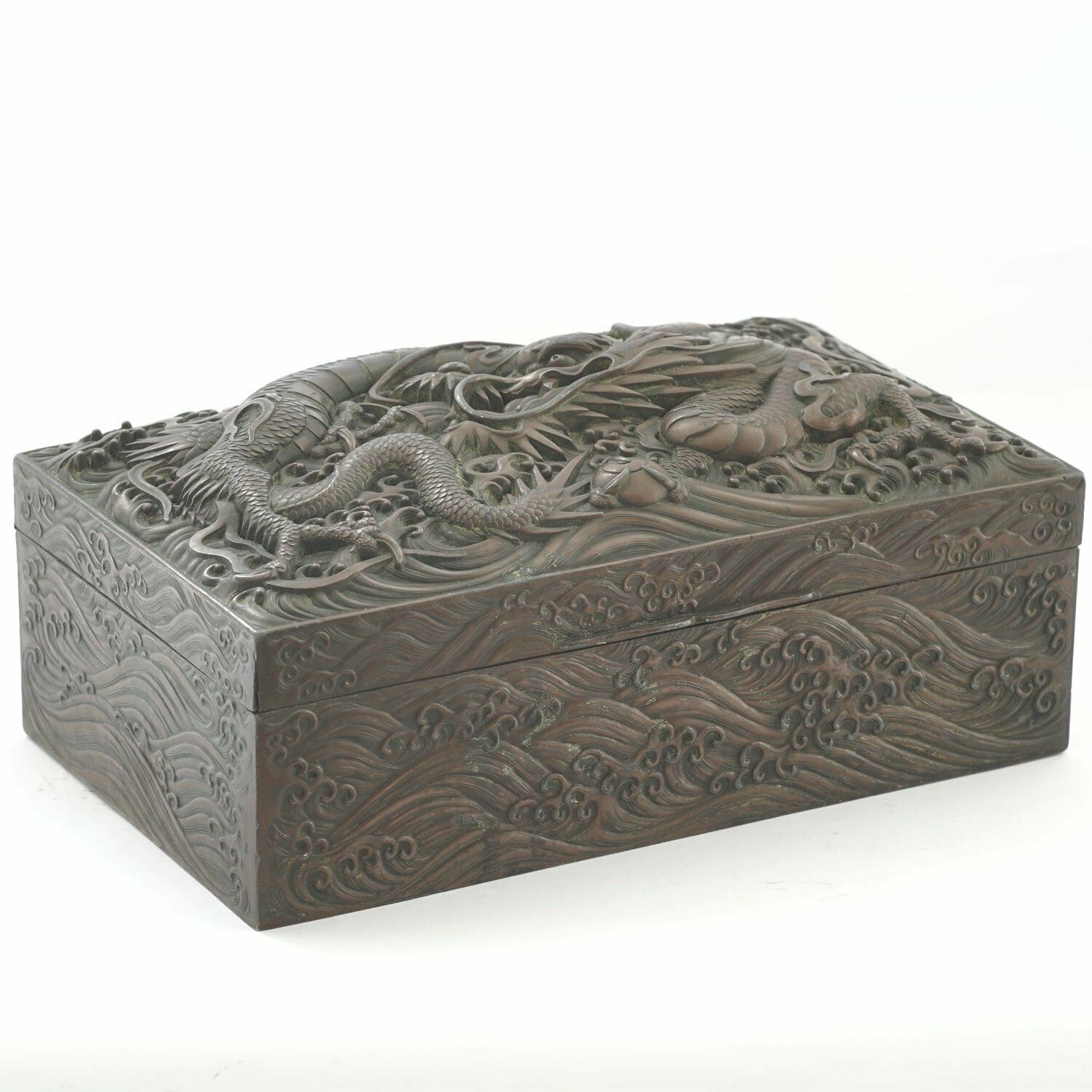 photo buy Exceptional Meiji Period Japanese Bronze Box With Dragon Motif