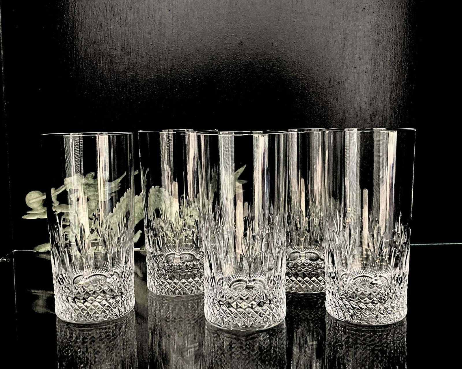 Crystal Cocktail Glasses | 6pcs Long Drink Glasses In Colleen, Tommy Pattern | Ca 1950 1970s