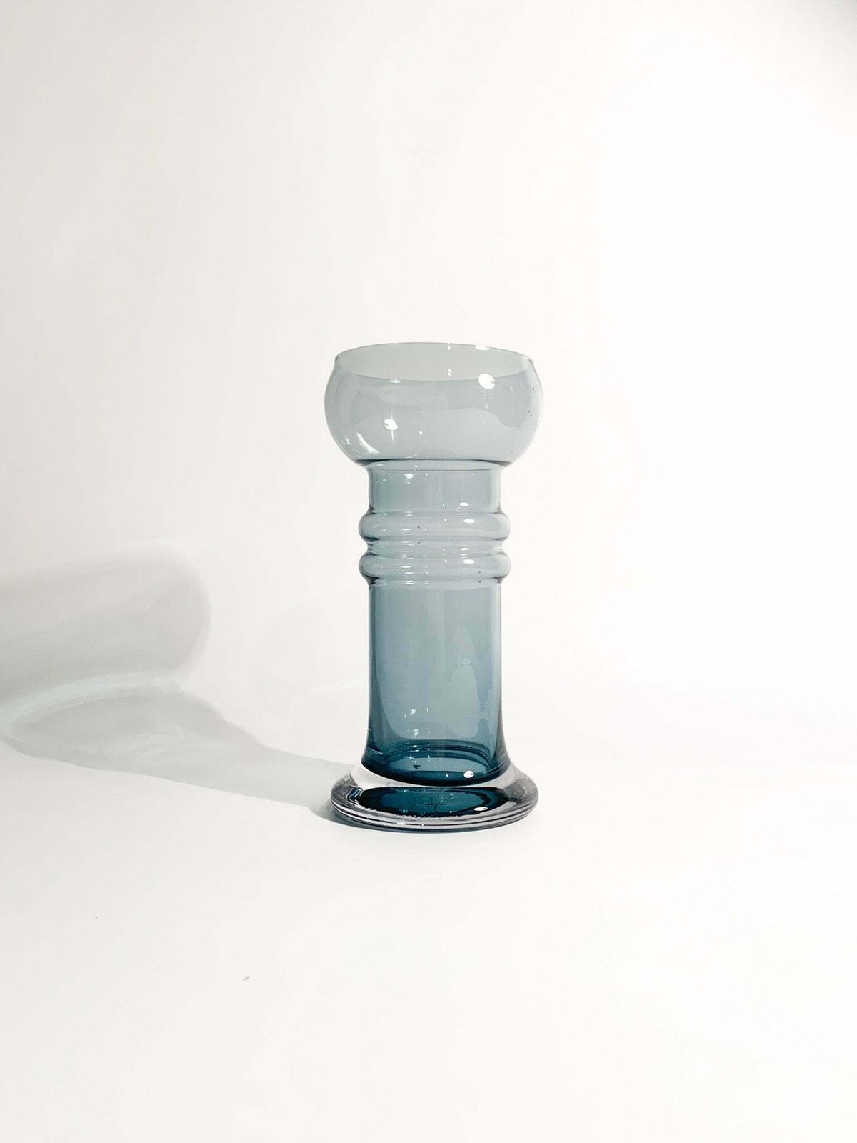 Hand Blown Swedish Blue Glass Vase In Cylindrical Shape From The 1990s