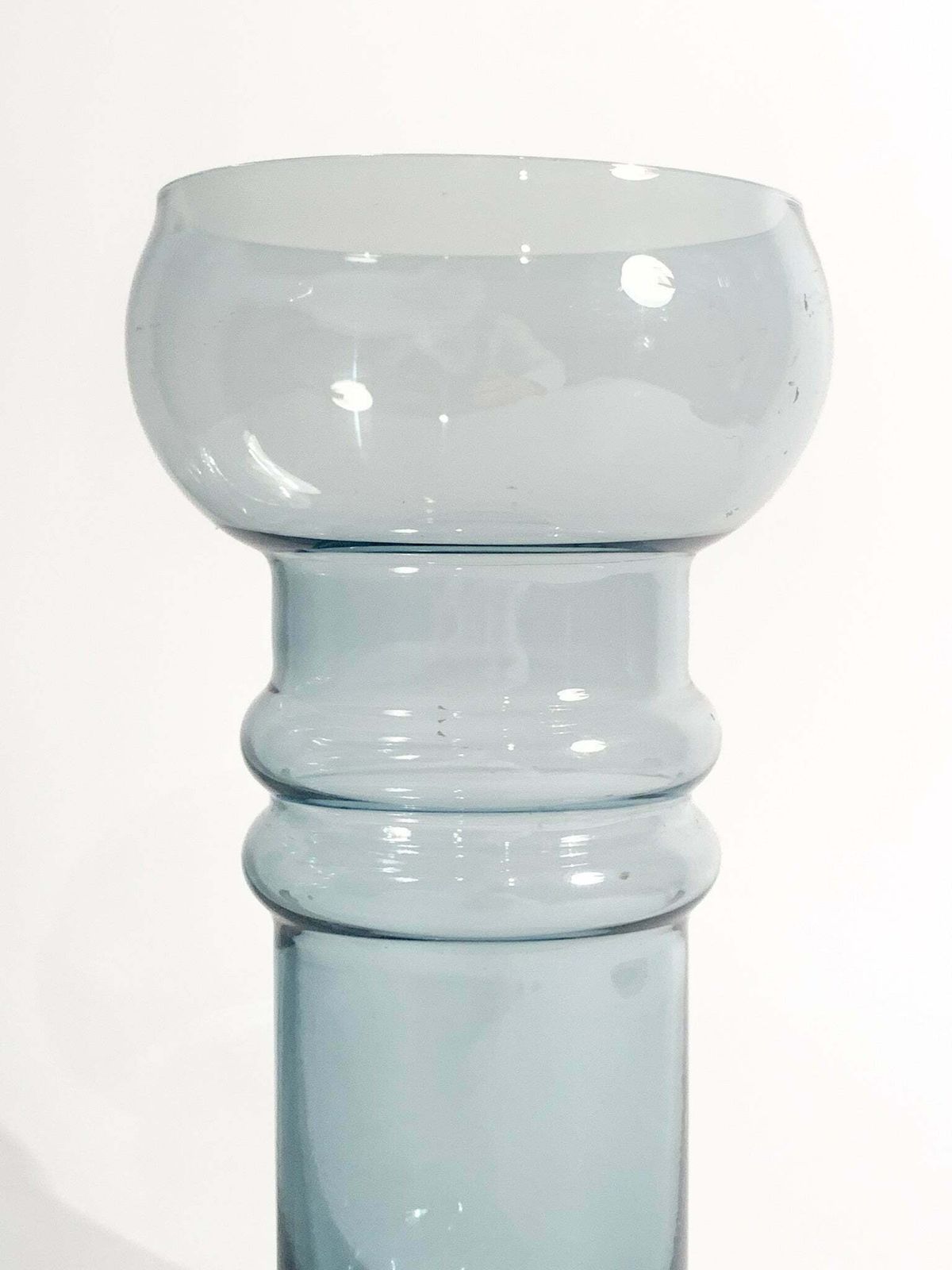 Hand Blown Swedish Blue Glass Vase In Cylindrical Shape From The 1990s photo for sale