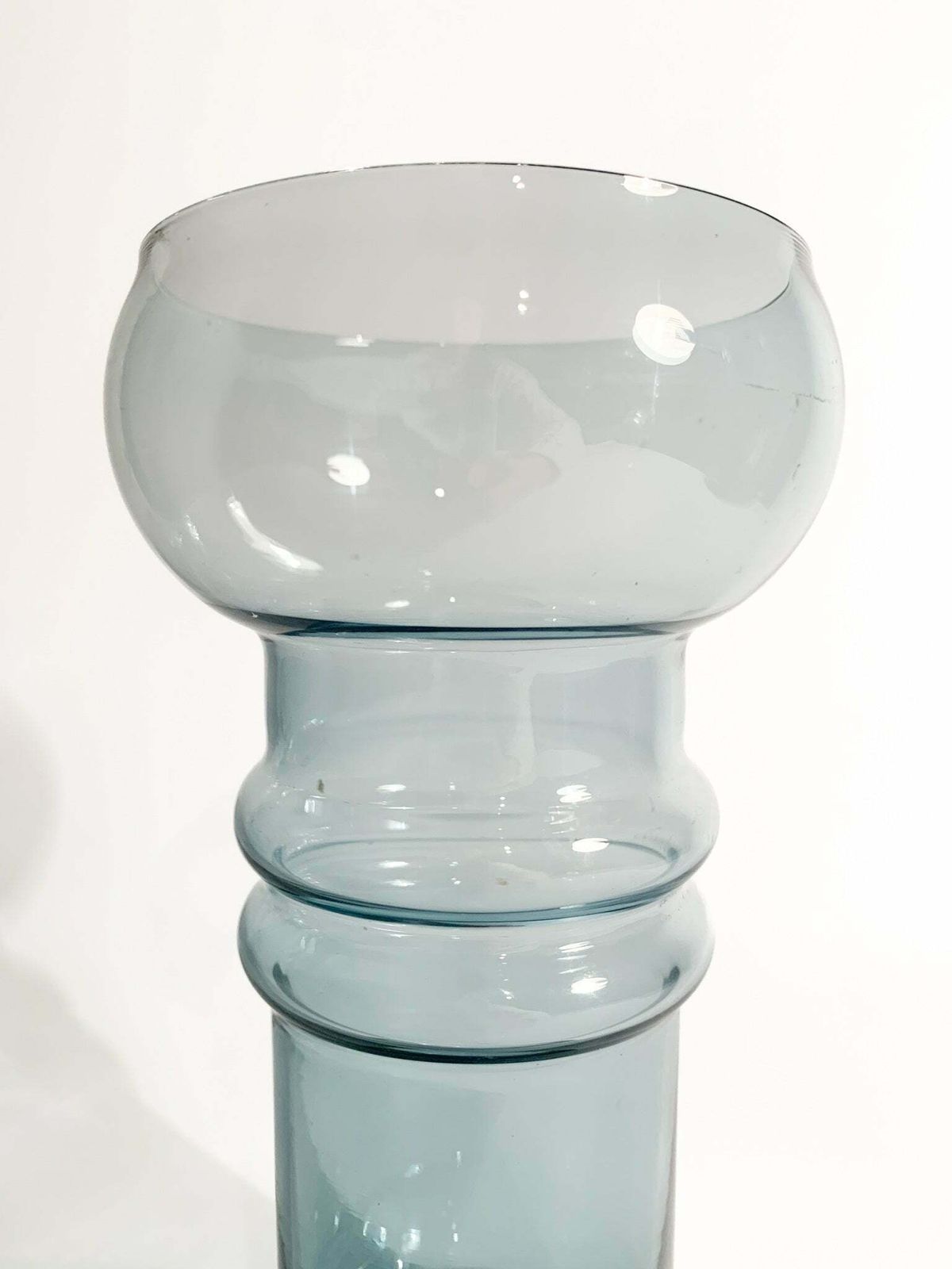 Hand Blown Swedish Blue Glass Vase In Cylindrical Shape From The 1990s photo vinterior