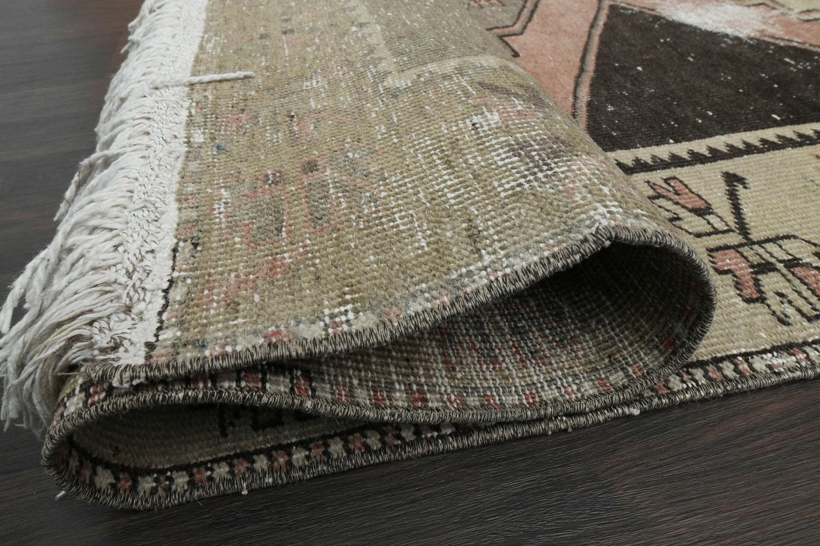 Distressed Pink Beige Vintage Rug, Handmade Turkish Rug, Kitchen Hallway Rug, Oushak Wool Rug, Home Decor, Runner Rug, photo for sale