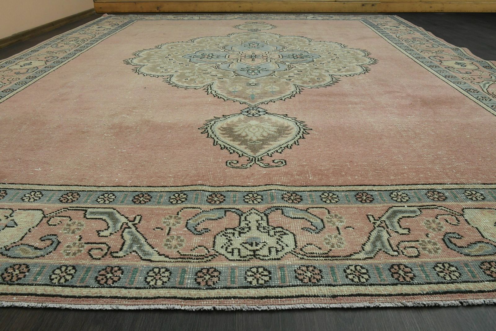 Faded Pink Green Blue Rug, Handmade Turkish Rug, Oversized Rug, Area Rug, Minimalist Rug, Extra Large Rug, Dining Room Rug photo furniture