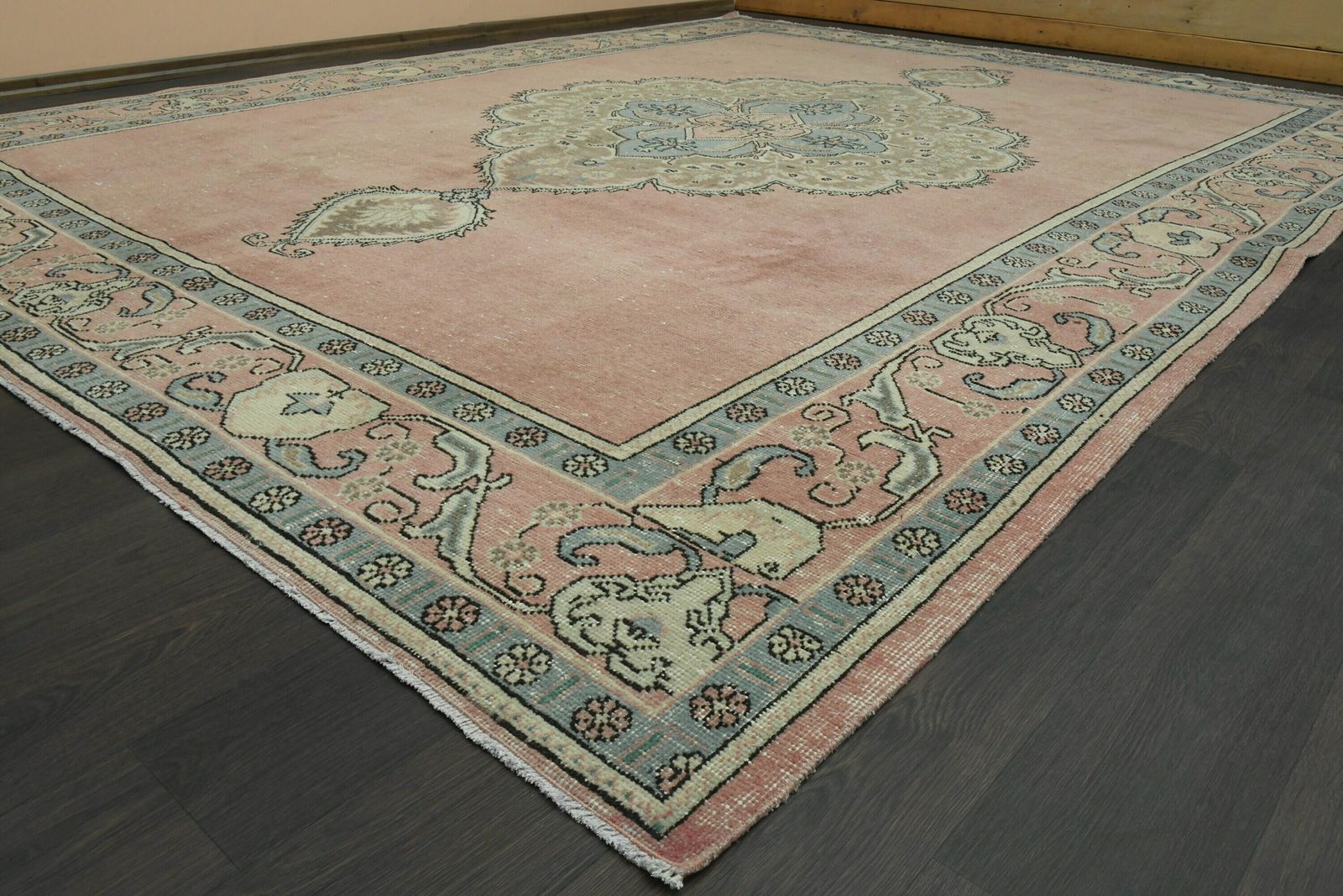 Faded Pink Green Blue Rug, Handmade Turkish Rug, Oversized Rug, Area Rug, Minimalist Rug, Extra Large Rug, Dining Room Rug photo 2437.0