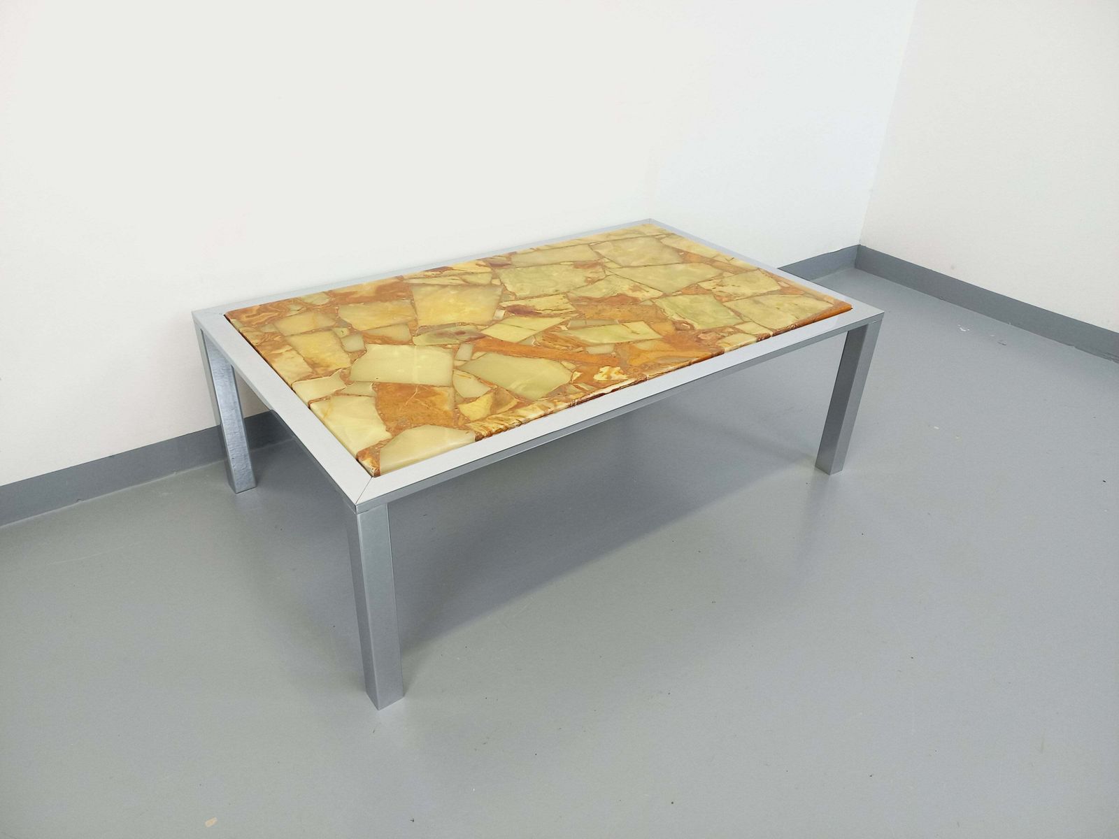 Rectangular Stone And Metal Coffee Table photo for sale