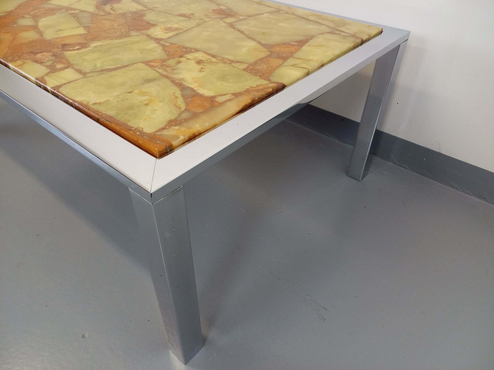 Furniture Rectangular Stone And Metal Coffee Table photo