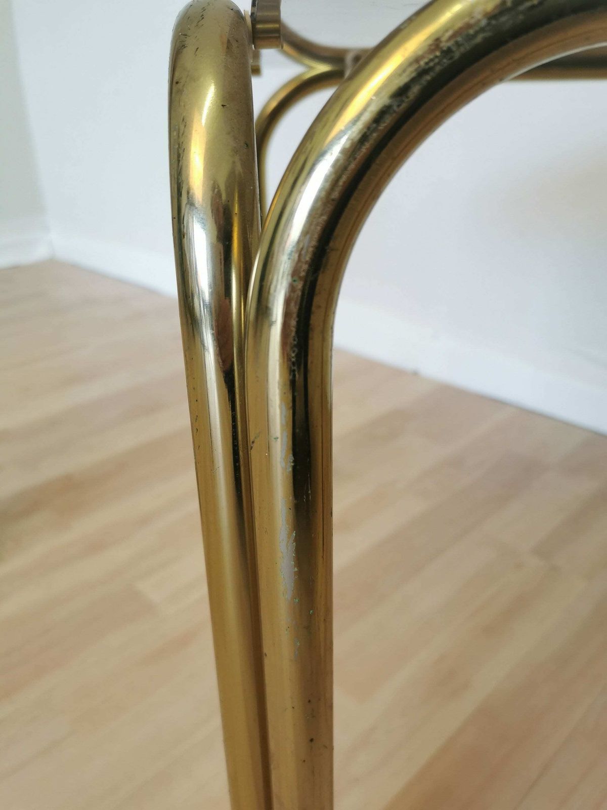 Vintage Brass And Smoked Glass Coffee Table / Italy 1970s / Mid Century End Or Side Living Room Cocktail Table photo Furniture