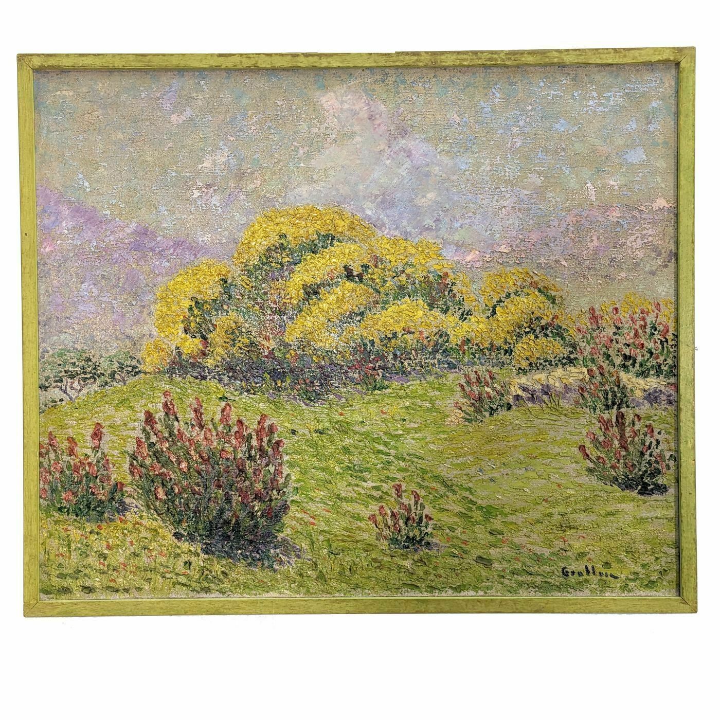 Oil On Pointillist Canvas Landscape Of Provence By Henri Grallan