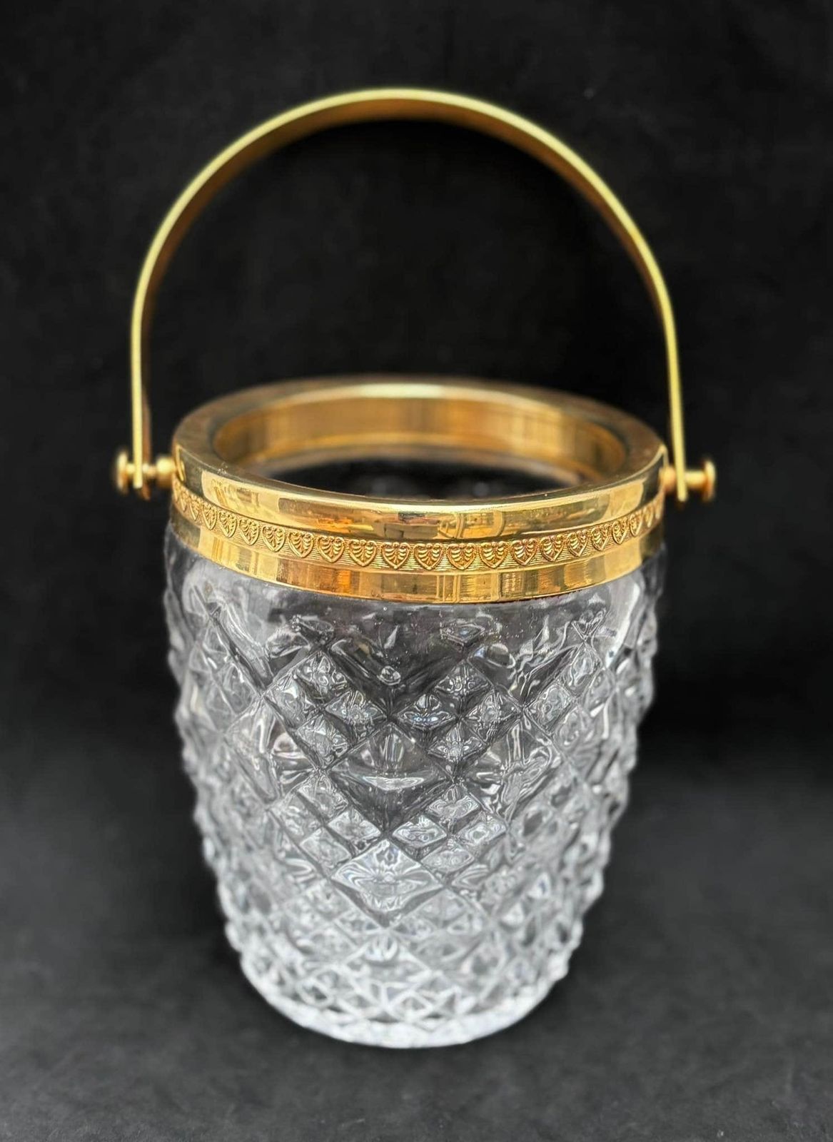 Ijsemmer Van Zwaar Gegoten Glas – Frans, Met Vergulde Metalen Handgrepen – Mid Century Barware, Mixologie Accessoires, Barkast, Hollywood Regency, Man Cave, Cadeau photo buy