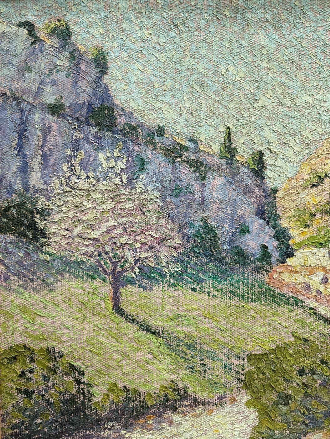 Oil On Pointillist Canvas Landscape Of Provence By Henri Grallan photo for sale