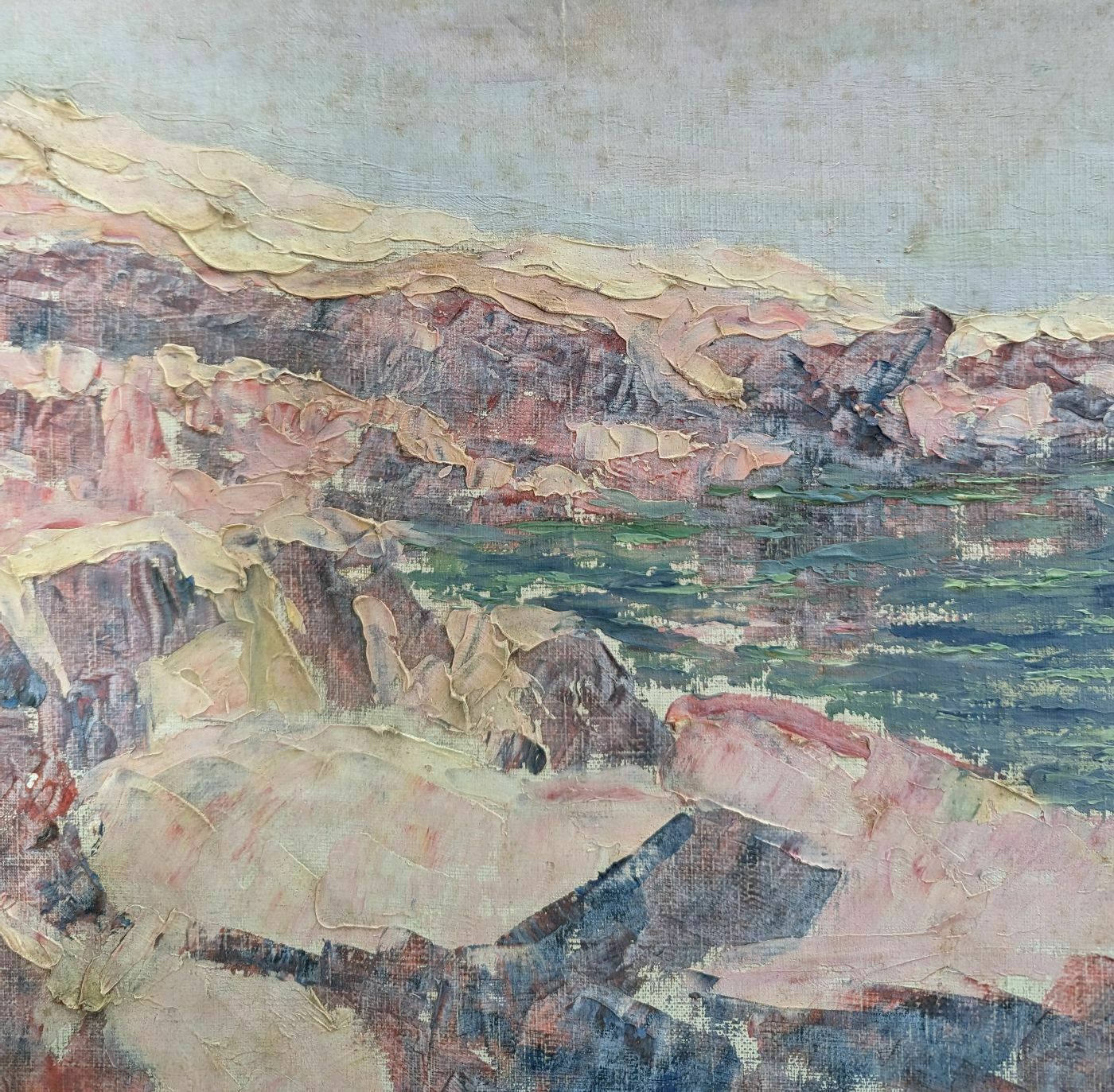 Oil On Marine Pointillist Canvas By Henri Grallan photo for sale