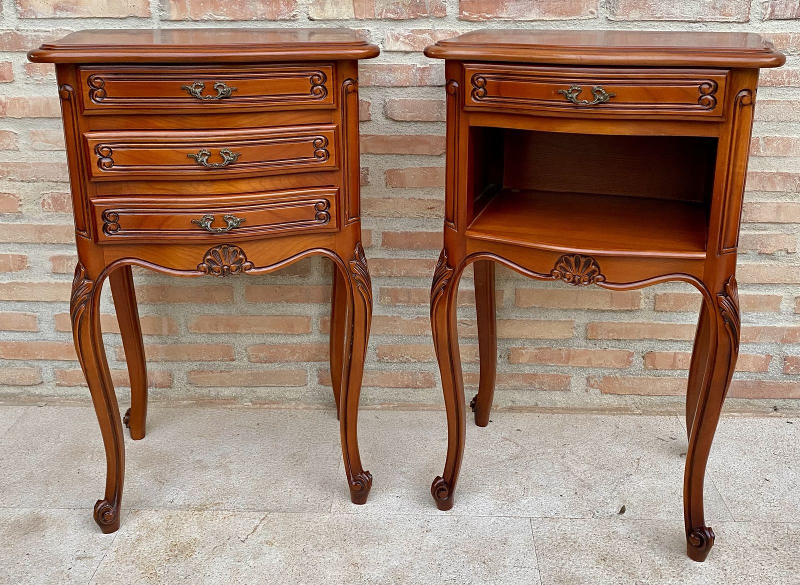 Furniture Louis XVI Style Nightstands With Drawers And Cabriole Legs, 1960s, Set Of 2 photo