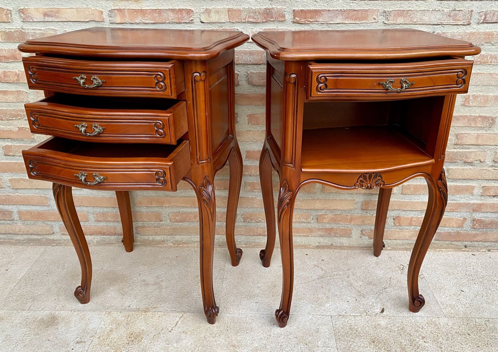 1680.0 Louis XVI Style Nightstands With Drawers And Cabriole Legs, 1960s, Set Of 2 photo